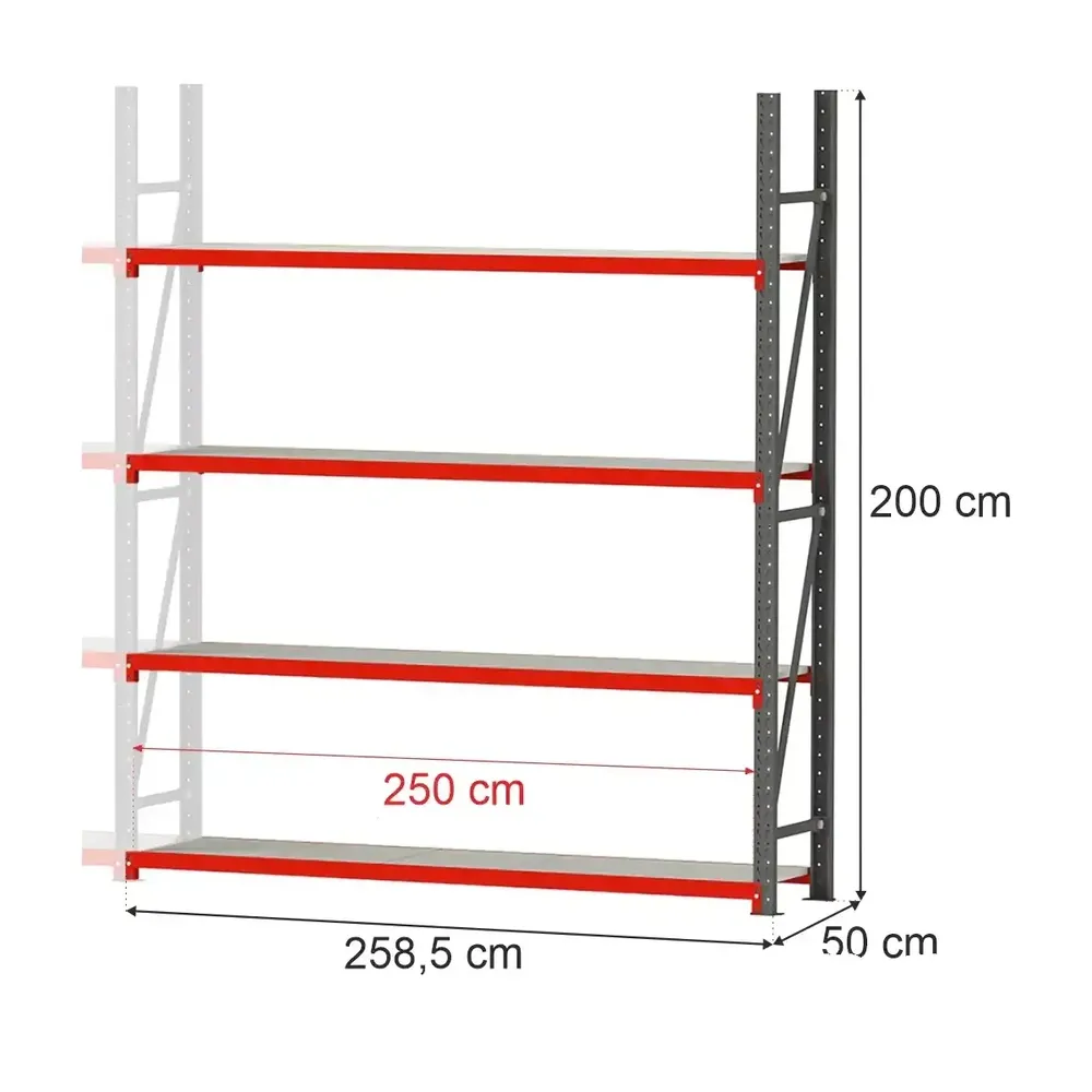 Rafturi metalice de depozitare - Raft depozitare 4 rafturi 200x258.5x50cm extensie