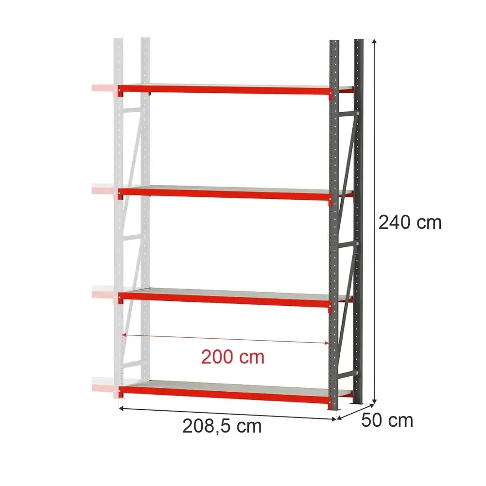 Rafturi metalice de depozitare - Raft depozitare 4 rafturi 240x208.5x50cm extensie