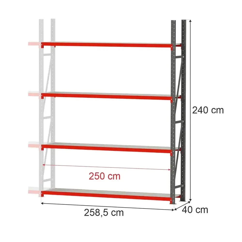 Rafturi metalice de depozitare - Raft depozitare 4 rafturi 240x258.5x40cm extensie