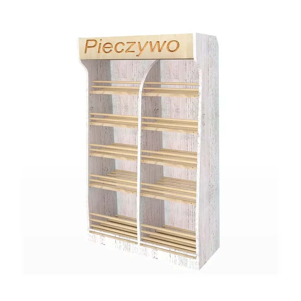 Mobilier pentru magazine - Raft paine 200cm, plexiglas, iluminare LED, pin alb