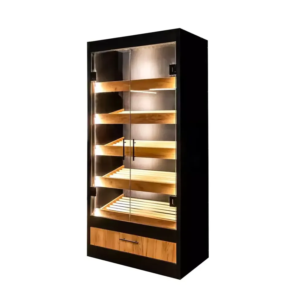 Mobilier pentru magazine - Raft paine modul cu sticla 205/100cm, stejar kraft