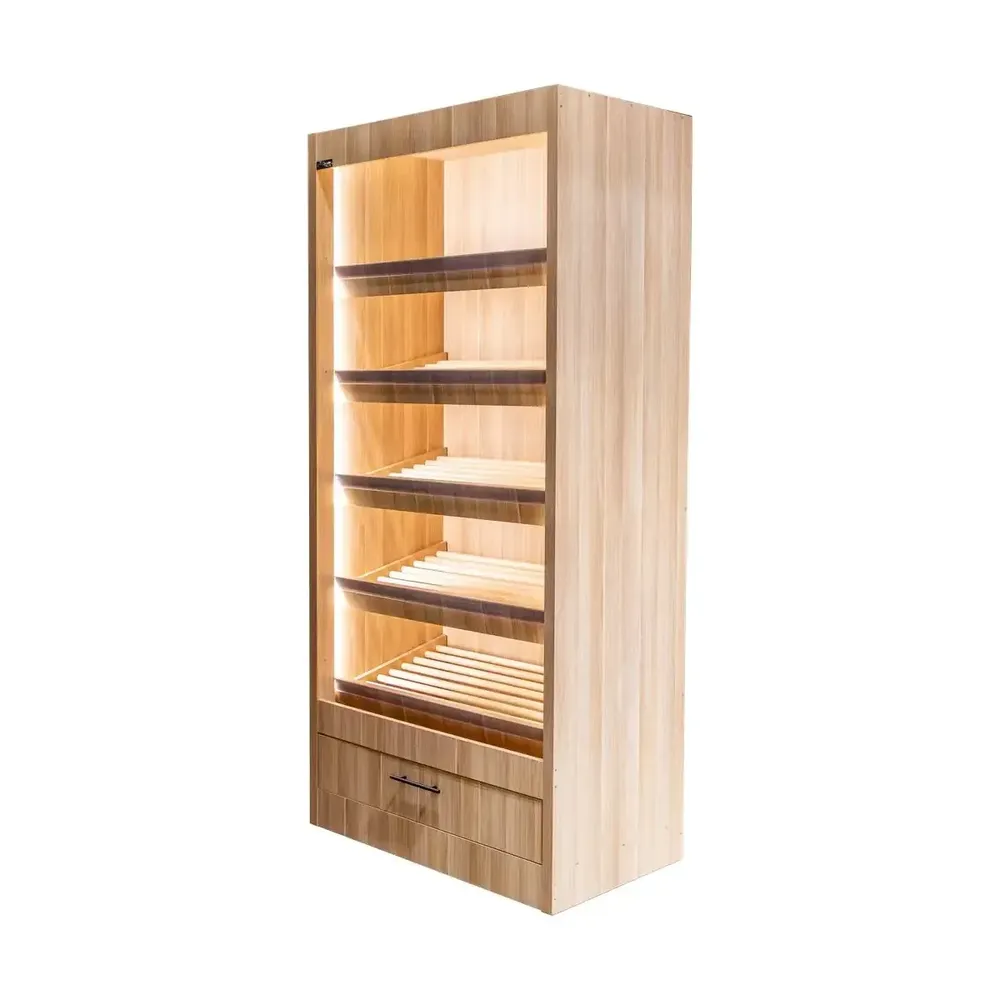 Mobilier pentru magazine - Raft paine modul deschis, iluminare LED, 205cm, stejar american
