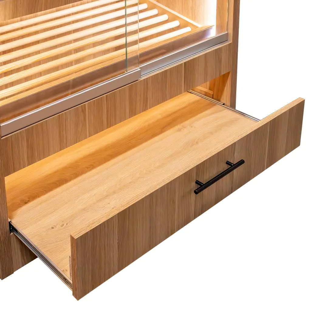 Raft paine modul sticla glisanta, iluminare LED, 205cm, stejar american [5]