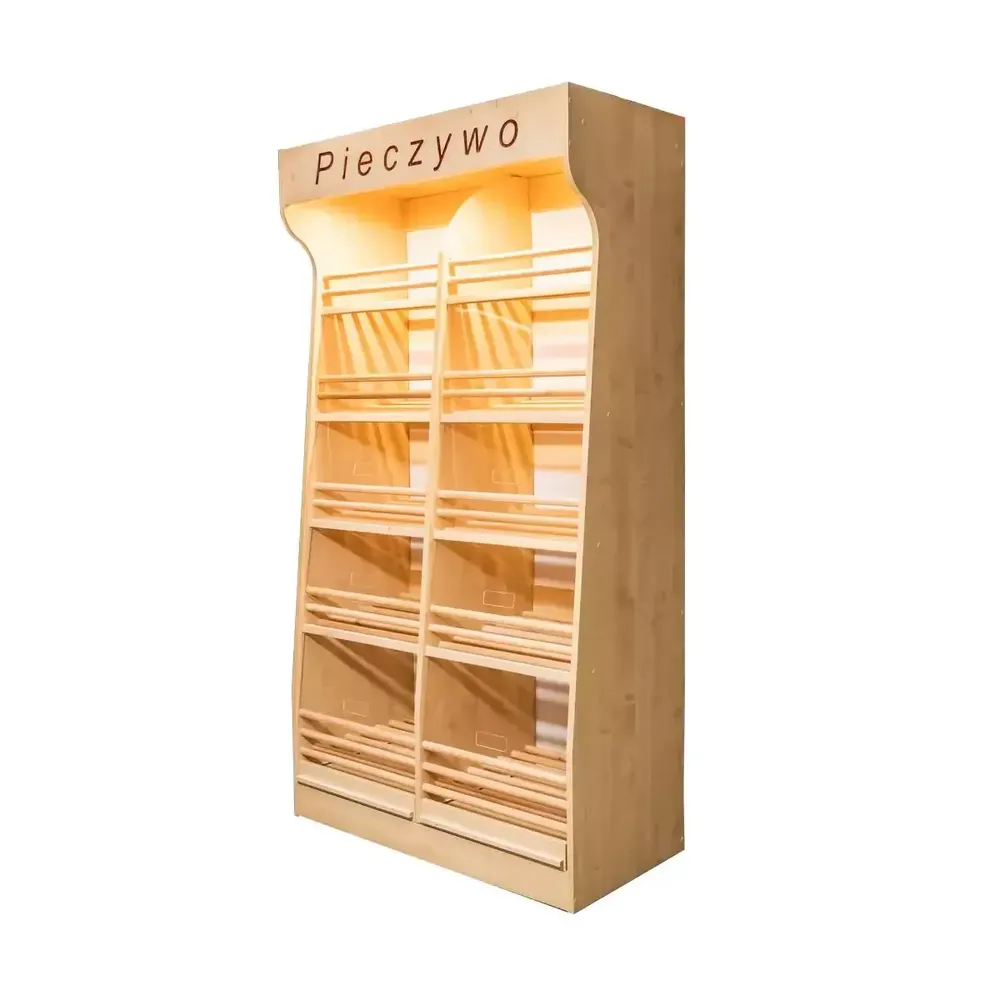 Rafturi pentru produse de panificatie - Raft paine plexiglas, iluminare, 200cm, stejar sonoma