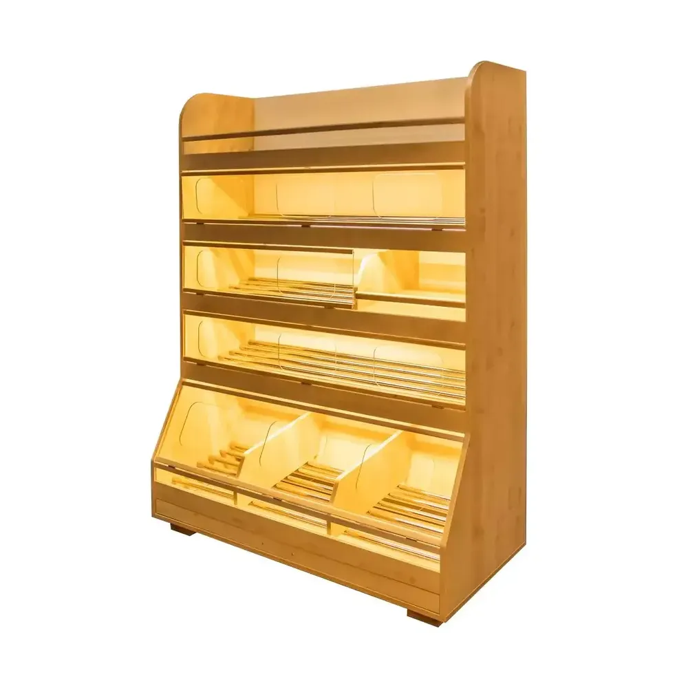 Rafturi pentru produse de panificatie - Raft paine plexiglas, iluminare, LED 180cm, artar