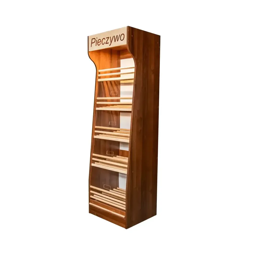 Rafturi pentru produse de panificatie - Raft paine plexiglas, iluminare LED, 200cm, nuc eco
