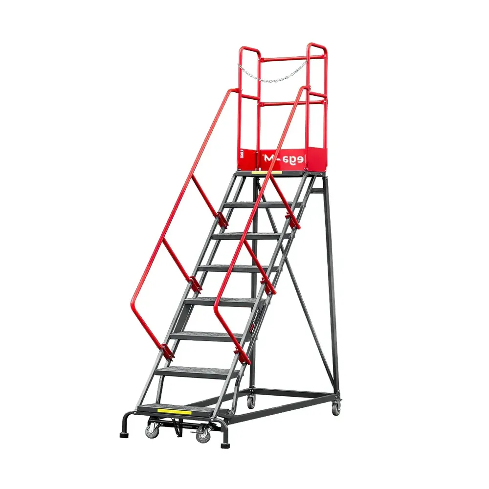 Scari cu platforma mobile - Scara de depozit mobila 204cm, 8 trepte, platforma si frana