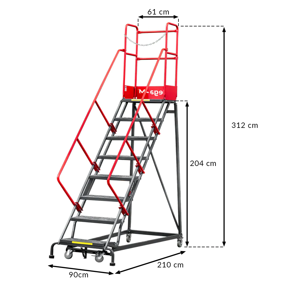 Scara de depozit mobila 204cm, 8 trepte, platforma si frana [3]
