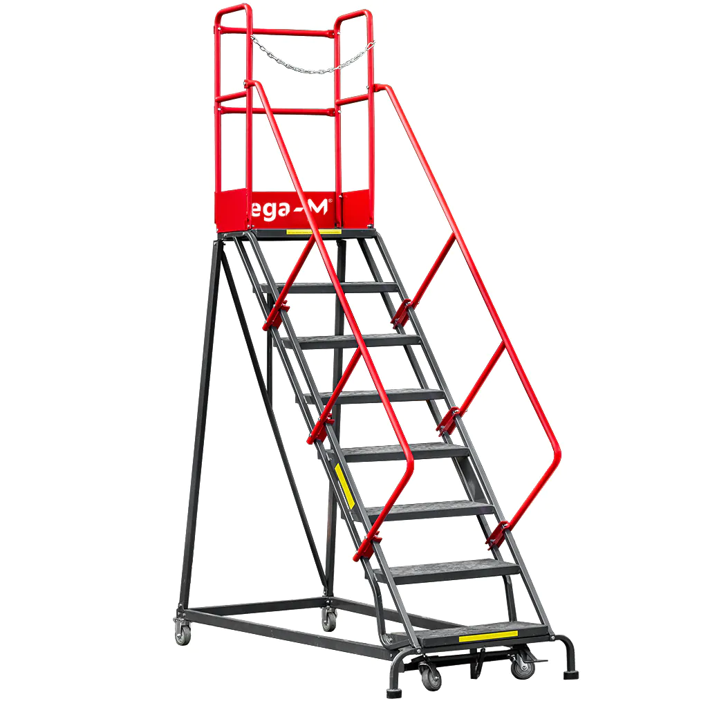Scara de depozit mobila 204cm, 8 trepte, platforma si frana [4]