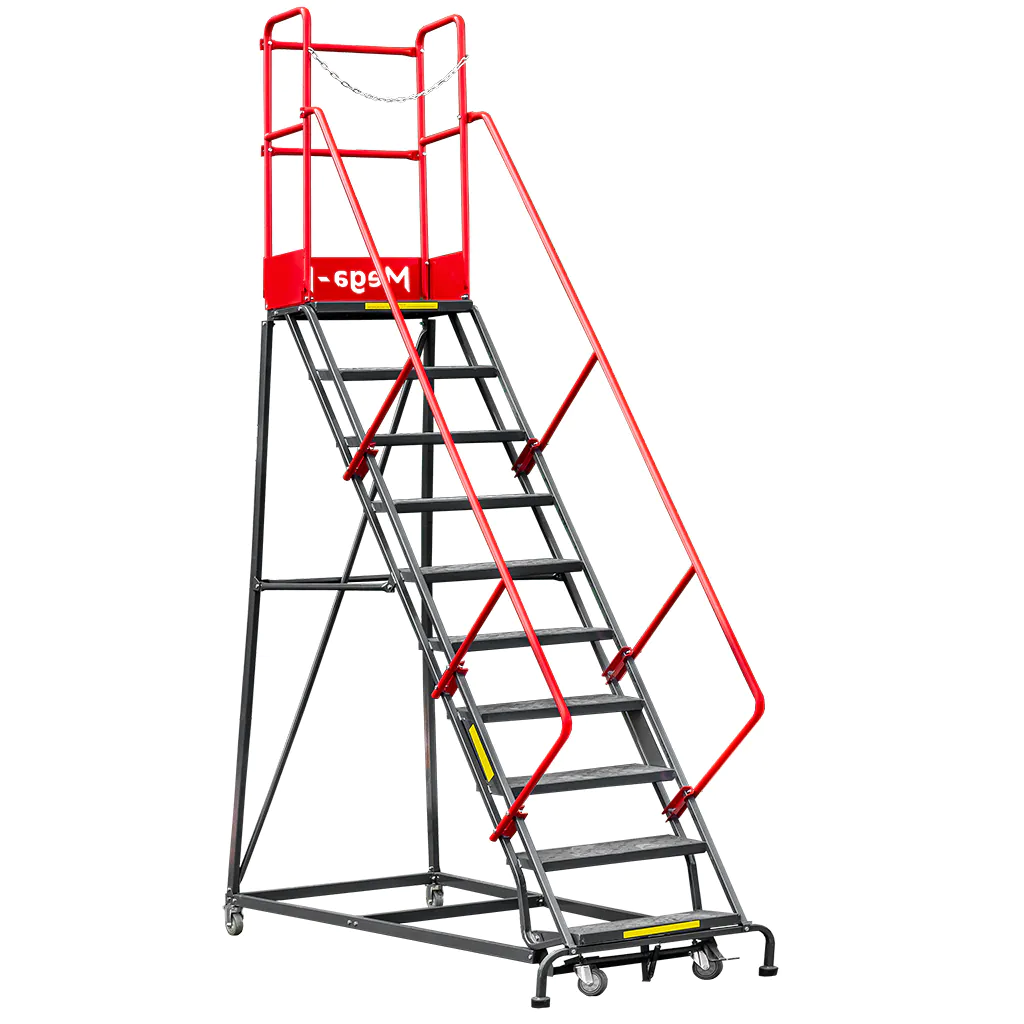 Scara de depozit mobila 255cm, 10 trepte, platforma si frana [1]