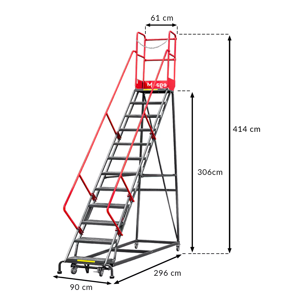 Scara de depozit mobila 306cm, 12 trepte, platforma si frana [4]
