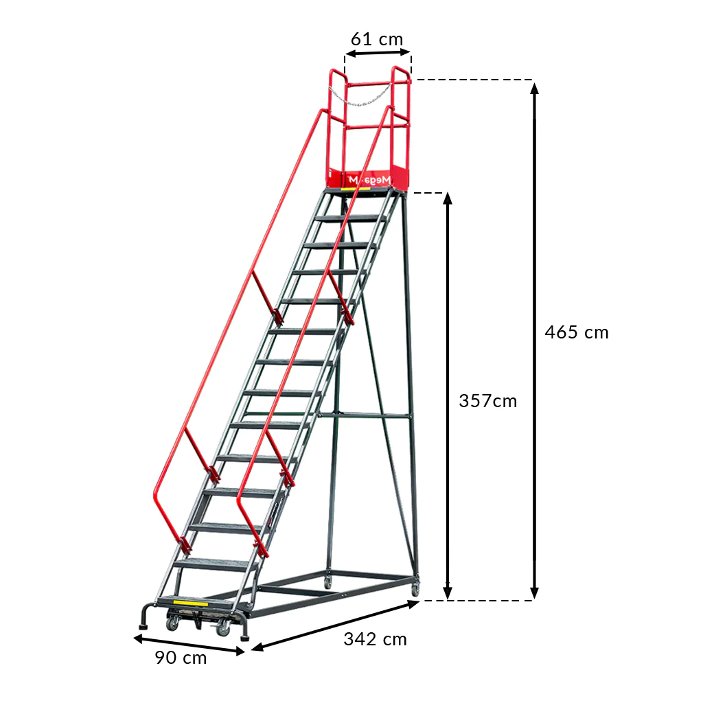 Scara de depozit mobila 357cm, 14 trepte, platforma si frana [1]