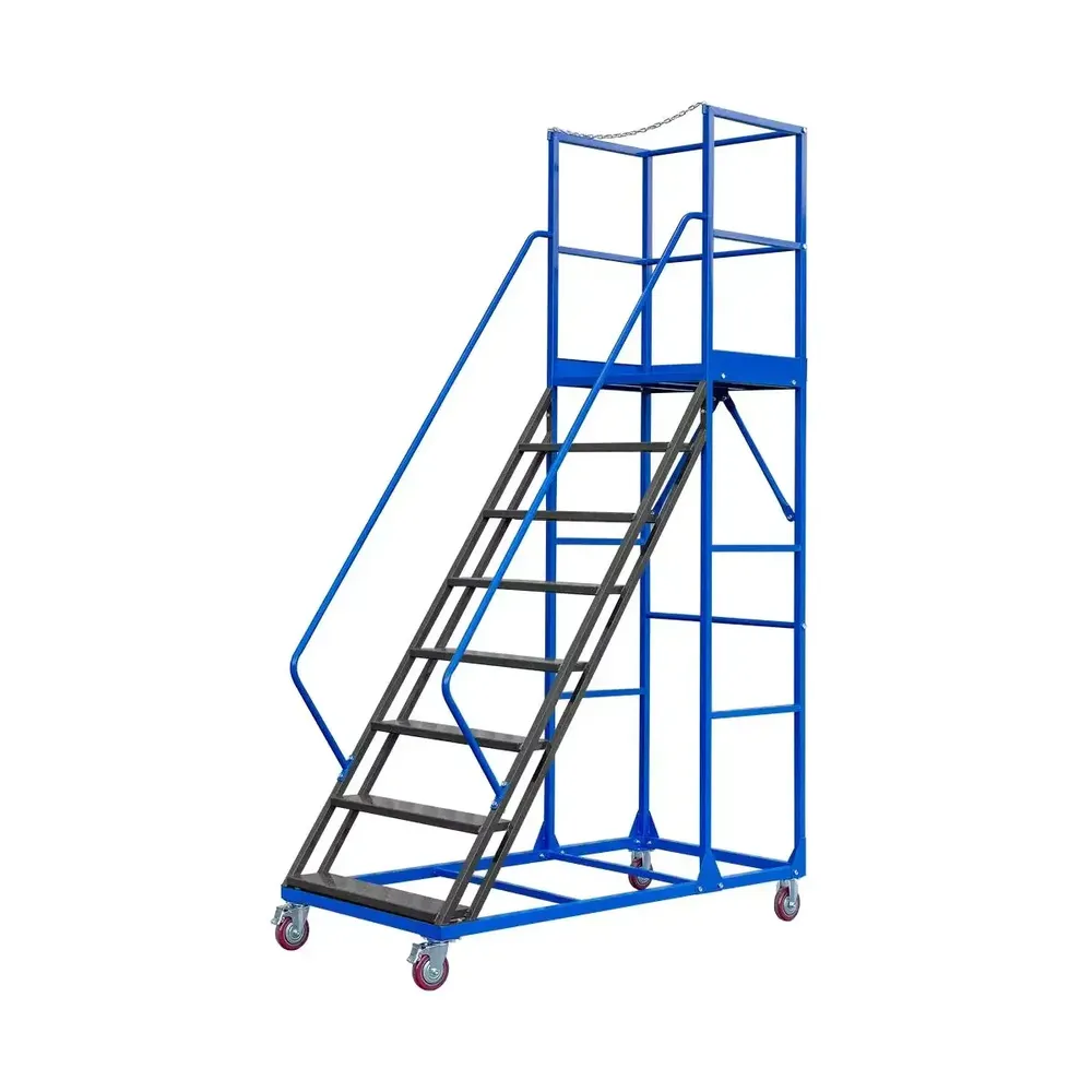 Scari cu platforma mobile - Scara de depozit mobila standard 200cm, 8 trepte, platforma