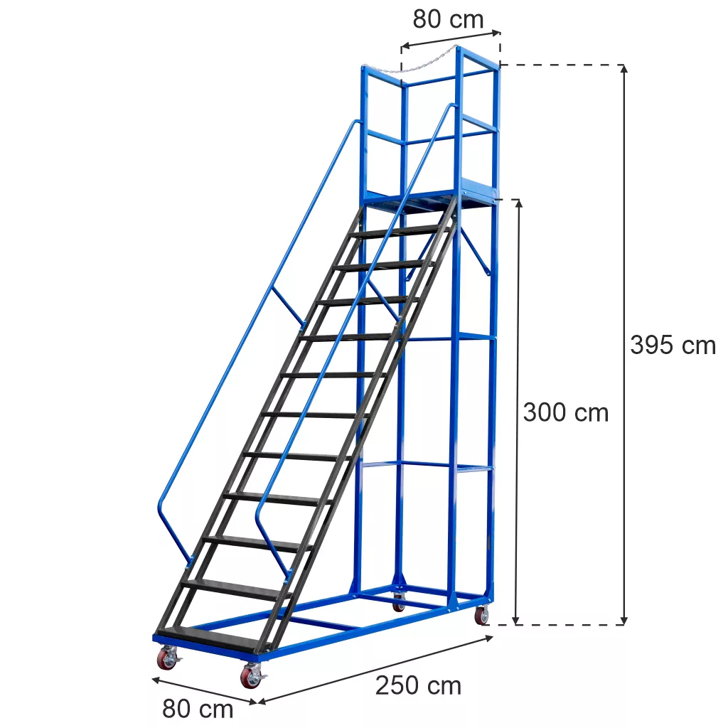 Scara de depozit mobila standard 300cm, 12 trepte, platforma [6]