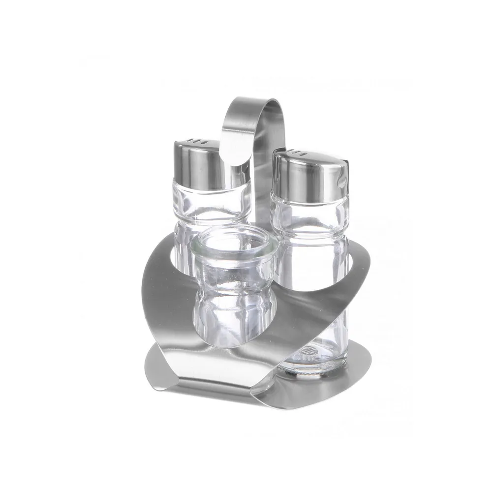 Articole de masa - Set condimente 3 piese, inox, sare, piper si scobitori