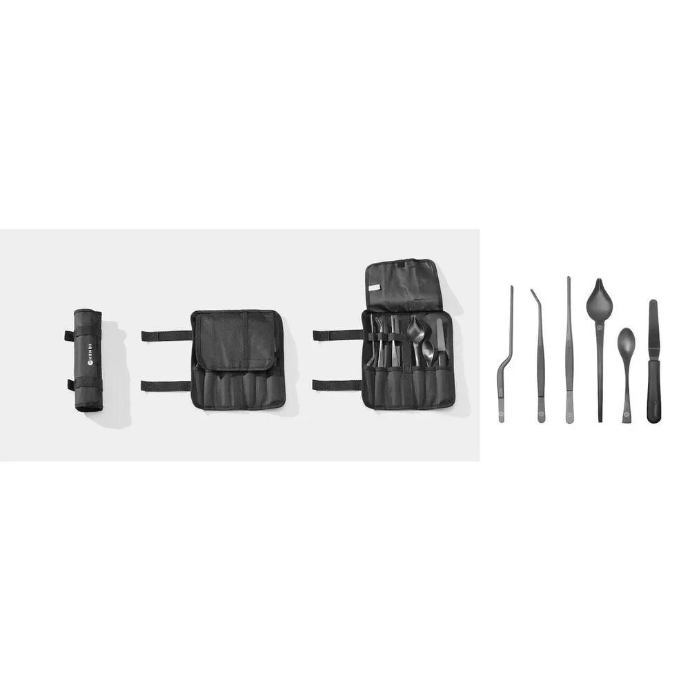 Set plating profesional, 6 bucati, negru, cu pensete si linguri [3]