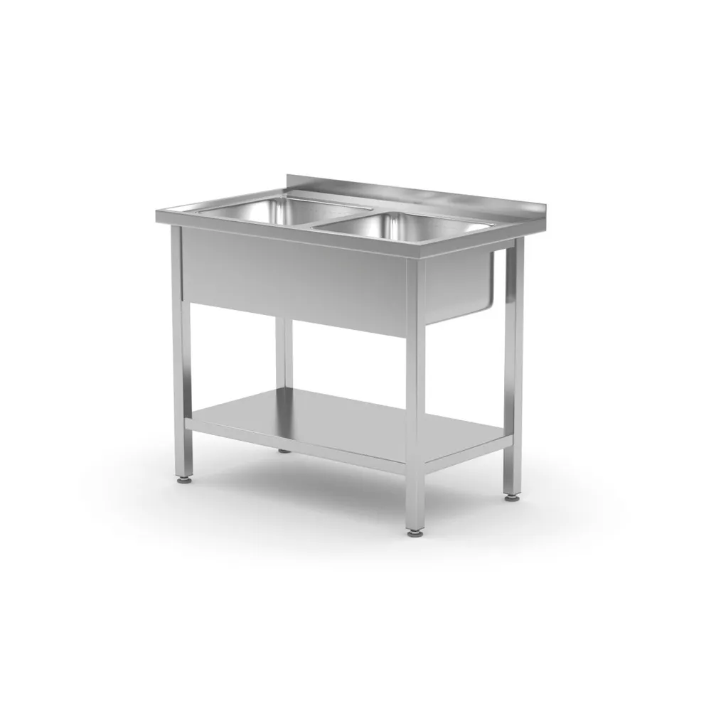 Spalatoare inox cu 2 cuve - Spalator 2 cuve cu polita, 1000x700x850mm, inox