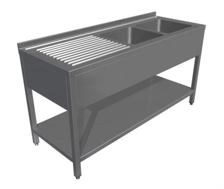 Spalatoare inox cu 2 cuve - Spalator cu polita si picurator stanga, 2 cuve