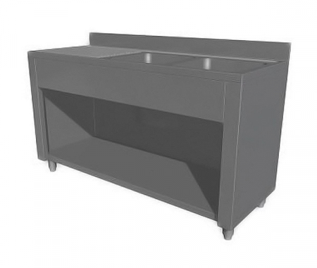 Spalatoare inox cu 2 cuve - Spalator tip dulap deschis cu picurator stanga si 2 cuve