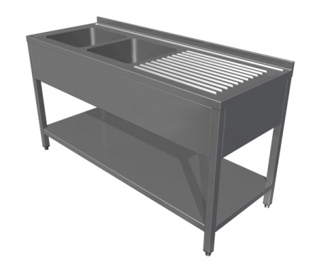 Spalatoare inox cu 2 cuve - Spalator cu polita si picurator dreapta, 2 cuve