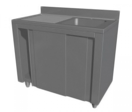 Spalatoare inox cu 1 cuva - Spalator tip dulap cu usi glisante si picurator pe partea stanga din inox cu o cuva