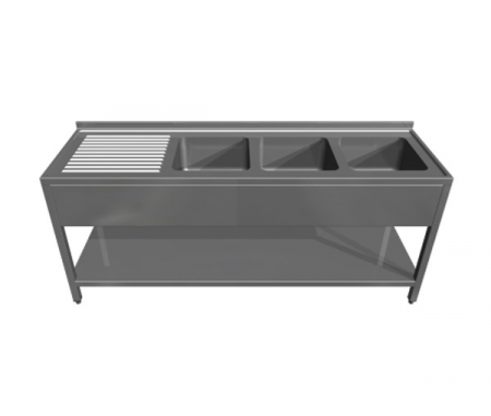 Spalatoare inox cu 3 cuve - Spalator din inox cu polita si picurator stranga, 3 cuve