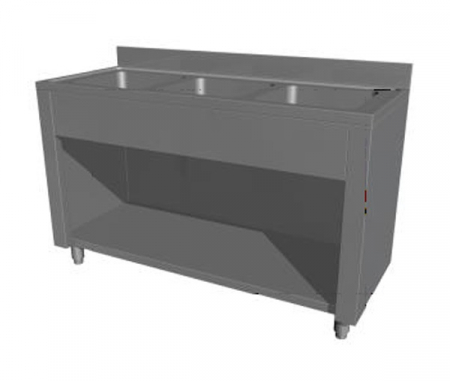 Spalatoare inox cu 3 cuve - Spalator din inox tip dulap deschis cu 3 cuve