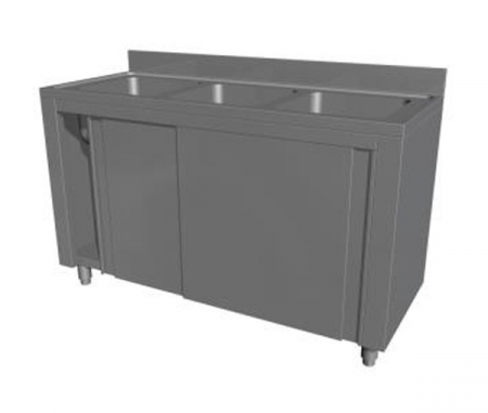 Spalatoare inox cu 3 cuve - Spalator din inox tip dulap cu usi glisante si 3 cuve