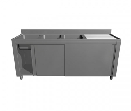 Spalatoare inox cu 3 cuve - Spalator din inox tip dulap cu usi glisante si picurator dreapta, 3 cuve