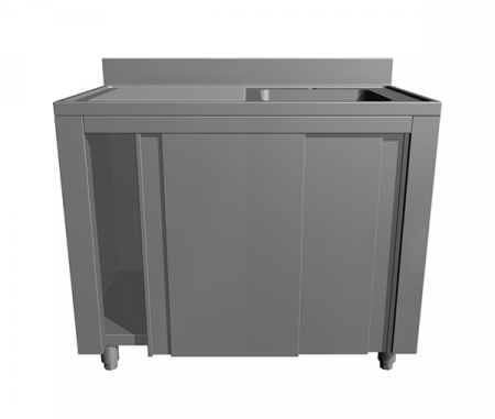 Spalatoare inox cu cuve mari - Spalator din inox tip dulap deschis cu usi glisante si picurator stanga, cuva mare