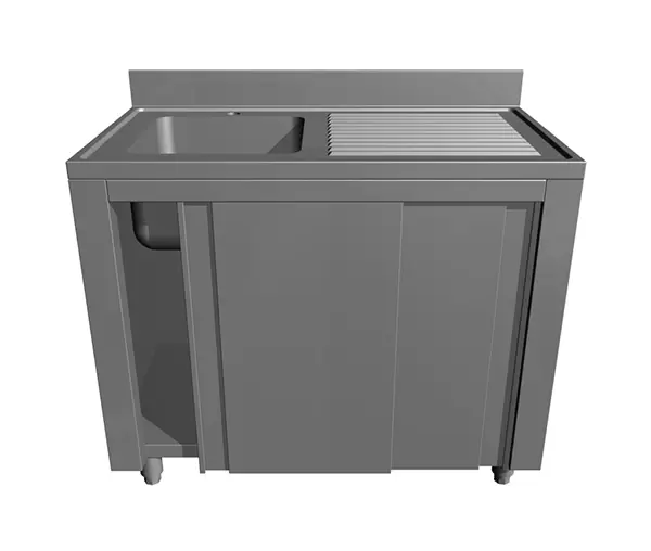 Mobilier inox - Spalator din inox tip dulap deschis cu usi glisante si picurator dreapta, cuva mare