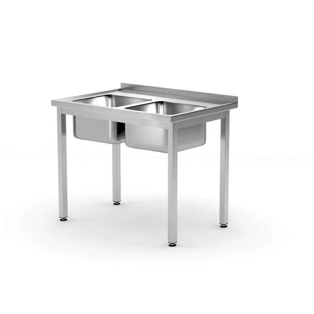 Spalatoare inox cu 2 cuve - Spalator dublu inox, 2 cuve, cu bordura perete