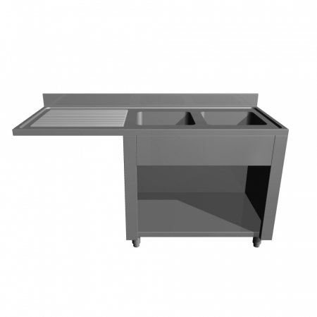 Spalatoare inox cu 2 cuve - Spalator inox tip dulap deschis cu spatiu pentru masina de spalat vase si picurator stanga, 2 cuve