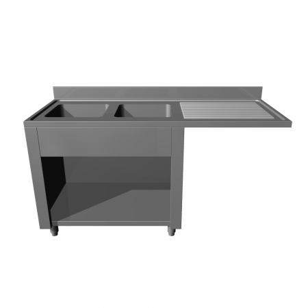 Spalatoare inox cu 2 cuve - Spalator inox tip dulap deschis cu spatiu pentru masina de spalat vase si picurator dreapta, 2 cuve