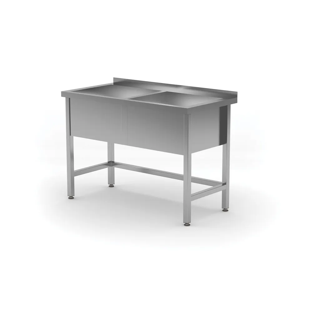 Spalatoare inox cu 2 cuve - Spalator profesional, 2 cuve inox, cu intaritura spate