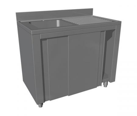 Spalatoare inox cu 1 cuva - Spalator tip dulap cu usi glisante si picurator pe partea dreapta din inox cu o cuva