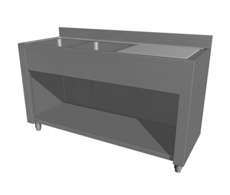 Spalatoare inox cu 2 cuve - Spalator tip dulap deschis cu picurator dreapta si 2 cuve