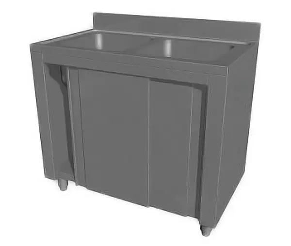 Mobilier inox - Spalator tip dulap cu usi glisante din inox cu 2 cuve