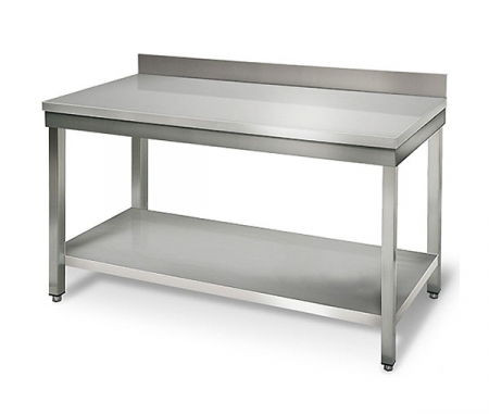 Mese de lucru inox cu polita - Masa de lucru inox cu polita si rebord, latimea de 600 mm