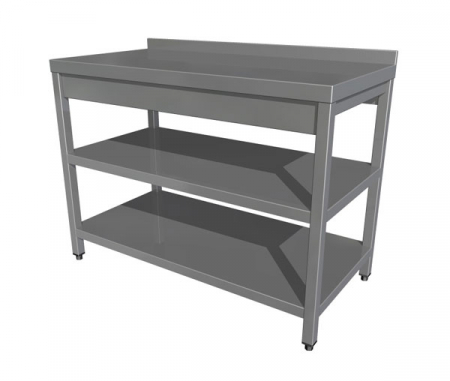 Mese de lucru inox cu 2 polite - Masa de lucru inox cu 2 polite si rebord, latimea de 600 mm