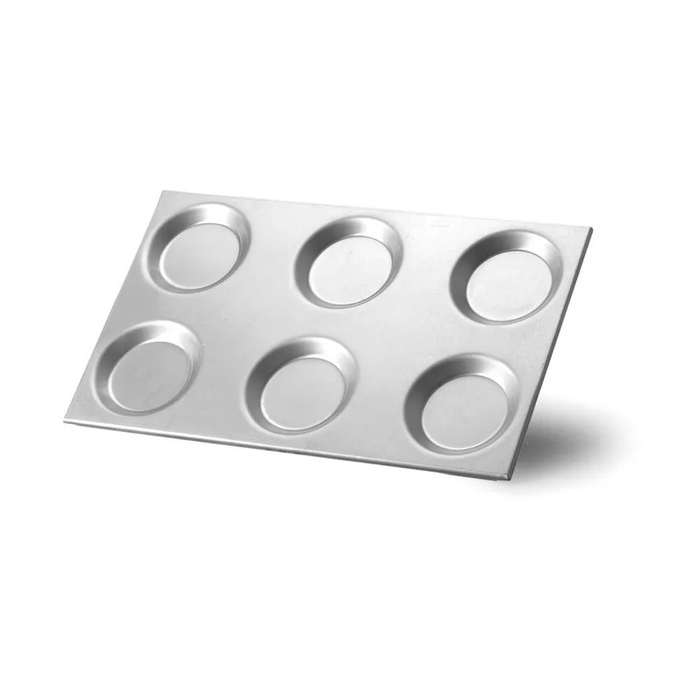 Accesorii fast food - Tava patiserie, aluminiu, 6 forme rotunde, 530x325 mm