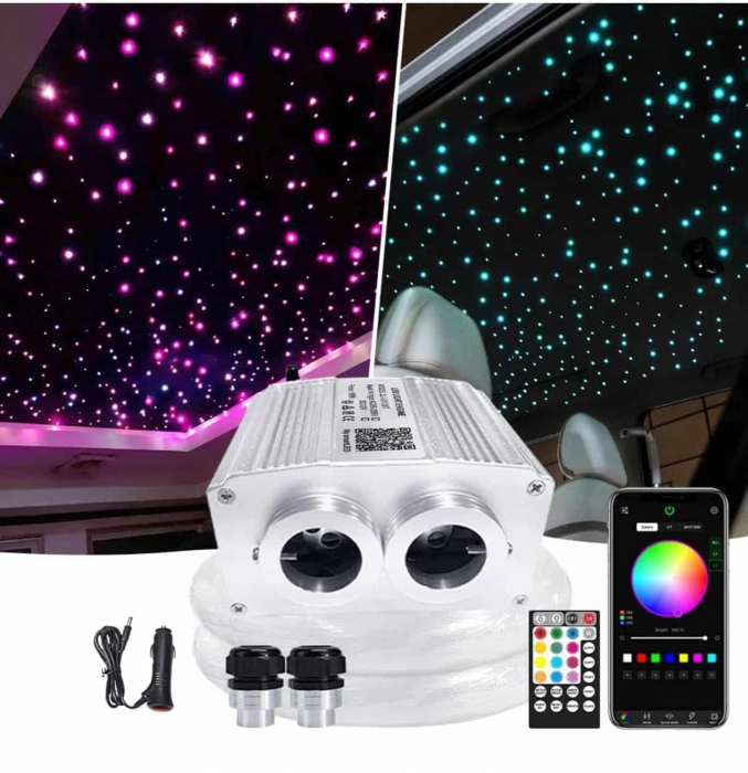 Kit Fibra Optica Plafon Instelat Auto TWINKLE RGBW 32W 600 Fire 0.75mm si 3M lungime , Control din Aplicatie Telefon si Telecomanda cu Infrarosu [3]