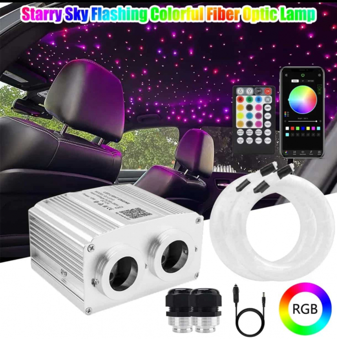 Kit Fibra Optica Plafon Instelat Auto TWINKLE RGBW 32W 600 Fire 0.75mm si 3M lungime , Control din Aplicatie Telefon si Telecomanda cu Infrarosu [10]