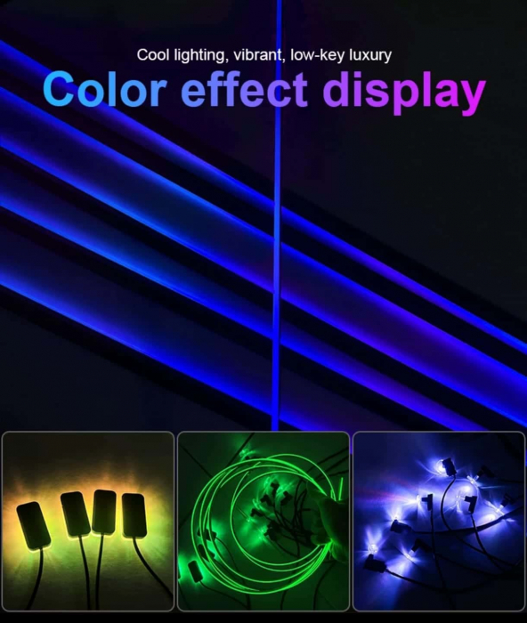 Lumini Ambientale LED interior RGB Acrilice 18 in 1 Fete usi, Bord, Manere, Podea, Control din aplicatie Bluetooth, Banda neon tip El Wire [4]