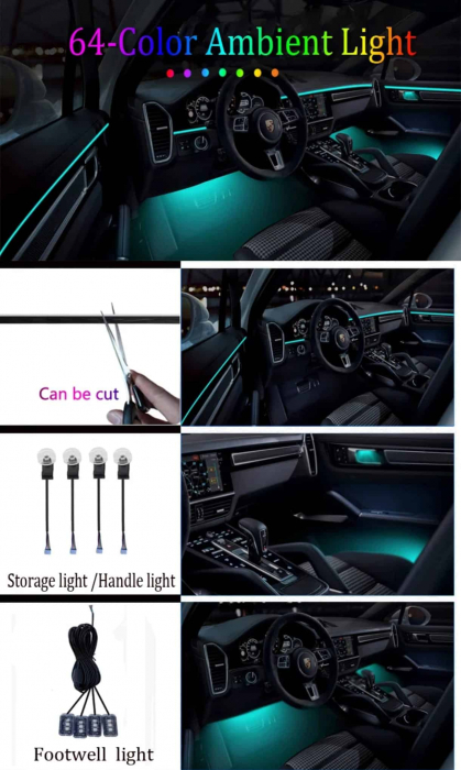 Lumini Ambientale LED interior RGB Acrilice 18 in 1 Fete usi, Bord, Manere, Podea, Control din aplicatie Bluetooth, Banda neon tip El Wire [5]