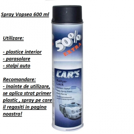 Material Tapiterie AUTO - Spray VOPSEA negru mat pentru PLASTICE INTERIOR AUTO / PARASOLARE AUTO / STALPI AUTO / PLAFON AUTO