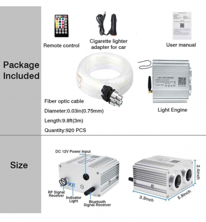 Kit Fibra Optica Plafon Instelat Auto TWINKLE RGBW 32W 600 Fire 0.75mm si 3M lungime , Control din Aplicatie Telefon si Telecomanda cu Infrarosu [5]
