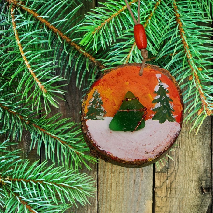 Ornament Gnome + peisaj cu brazi si seaglass [2]