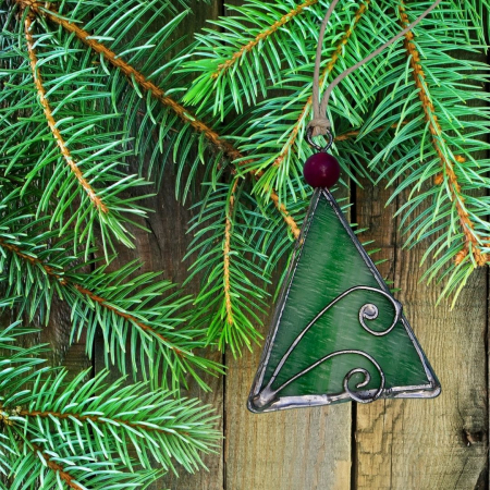 ORNAMENTE BRAD - Ornament bradut sticla opaca verde