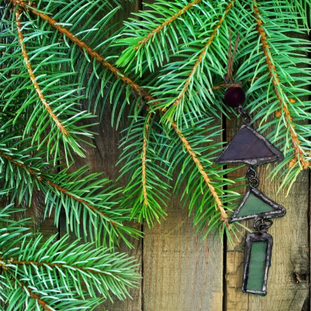 ORNAMENTE BRAD - Ornament bradut sticla opaca (2 elemente triunghiulare +1)